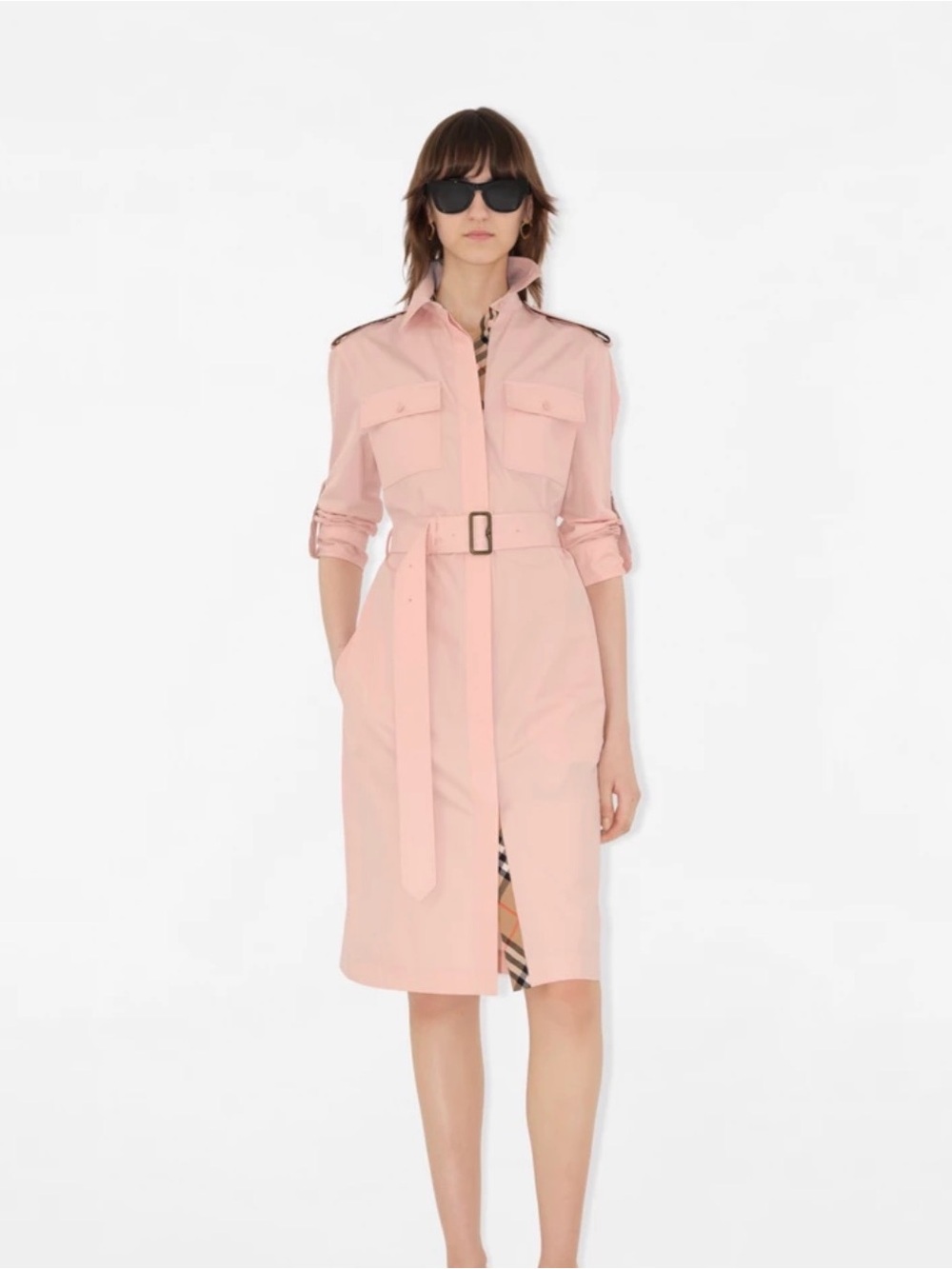 Burberry Blush Pink Belted Midi Shirt Dress